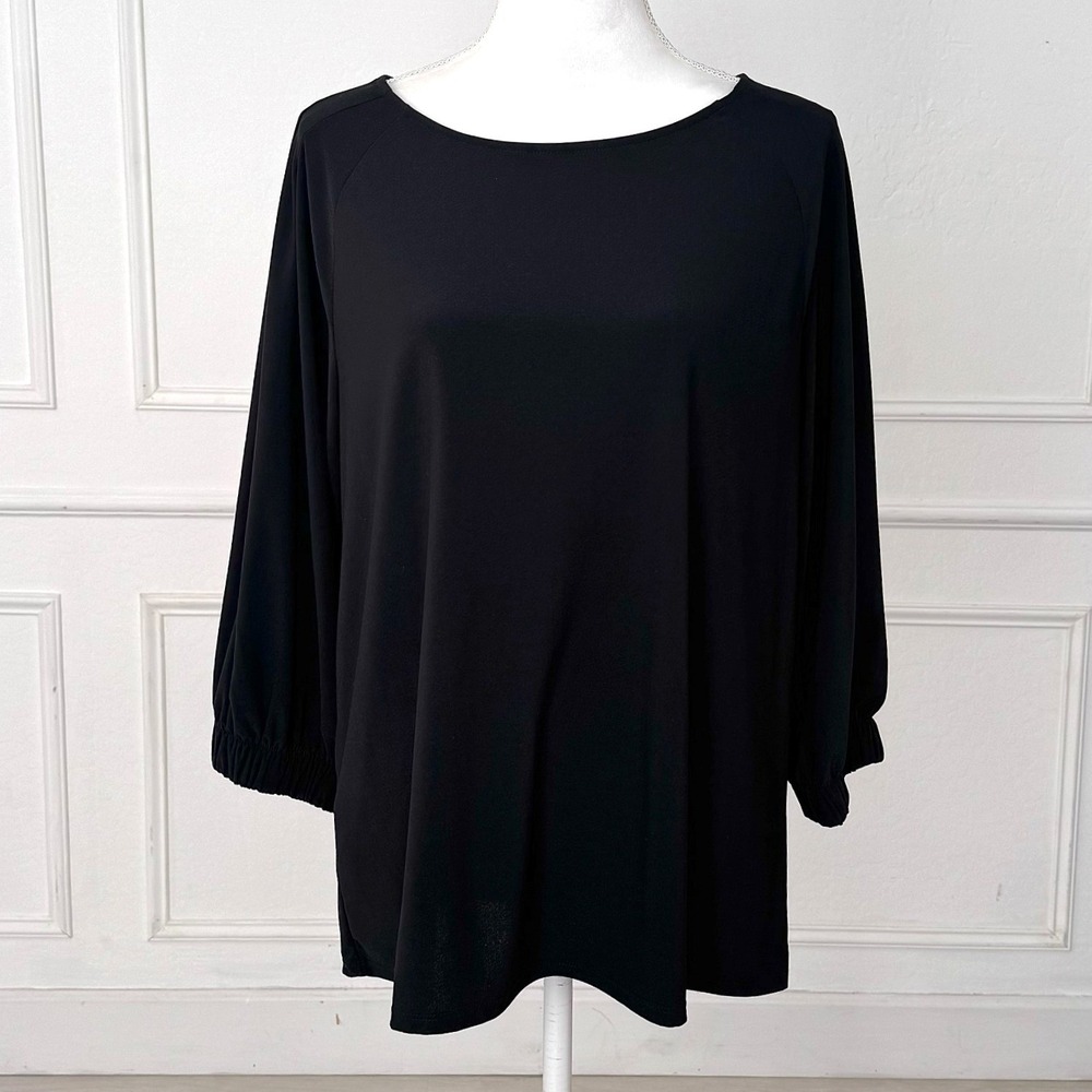 HALOGEN Black Balloon Sleeve Keyhole‎ Back Blouse Top Women's Size 1